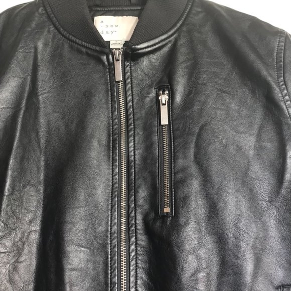 A New Day Vegan Faux Leather  Bomber zip up jacket size large NWOT - Picture 4 of 8